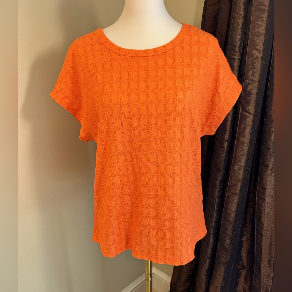 Orange Textured Women's Top, Short Sleeves Casual